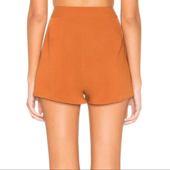 Tularosa Tate Shorts in Rust Burnt Orange High Waist Button Front Silky Shorts - Picture 4 of 15